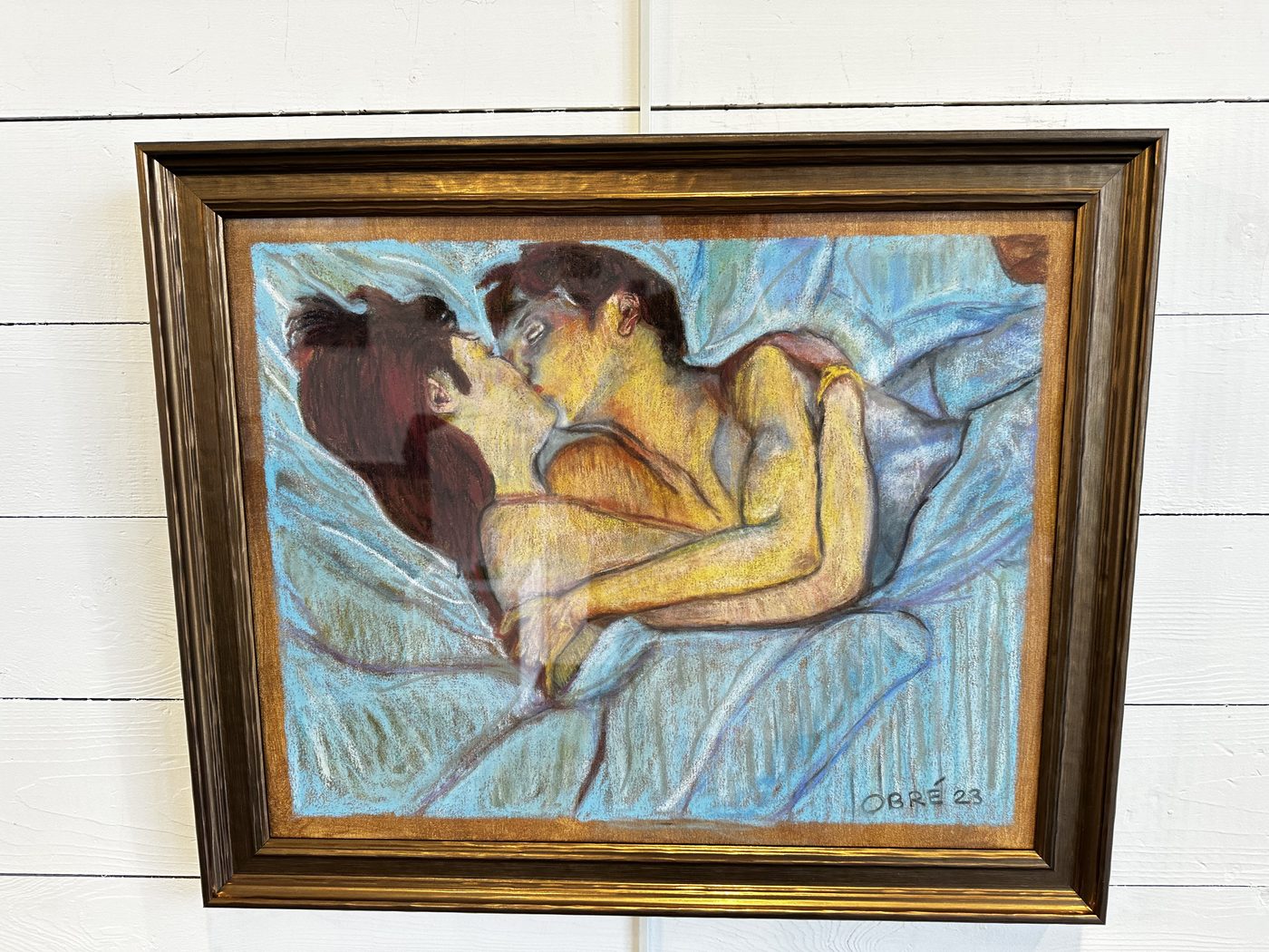 In Bed a Kiss, a master copy of Henri de Toulouse-Lautrec, pastel painting of two lovers embracing