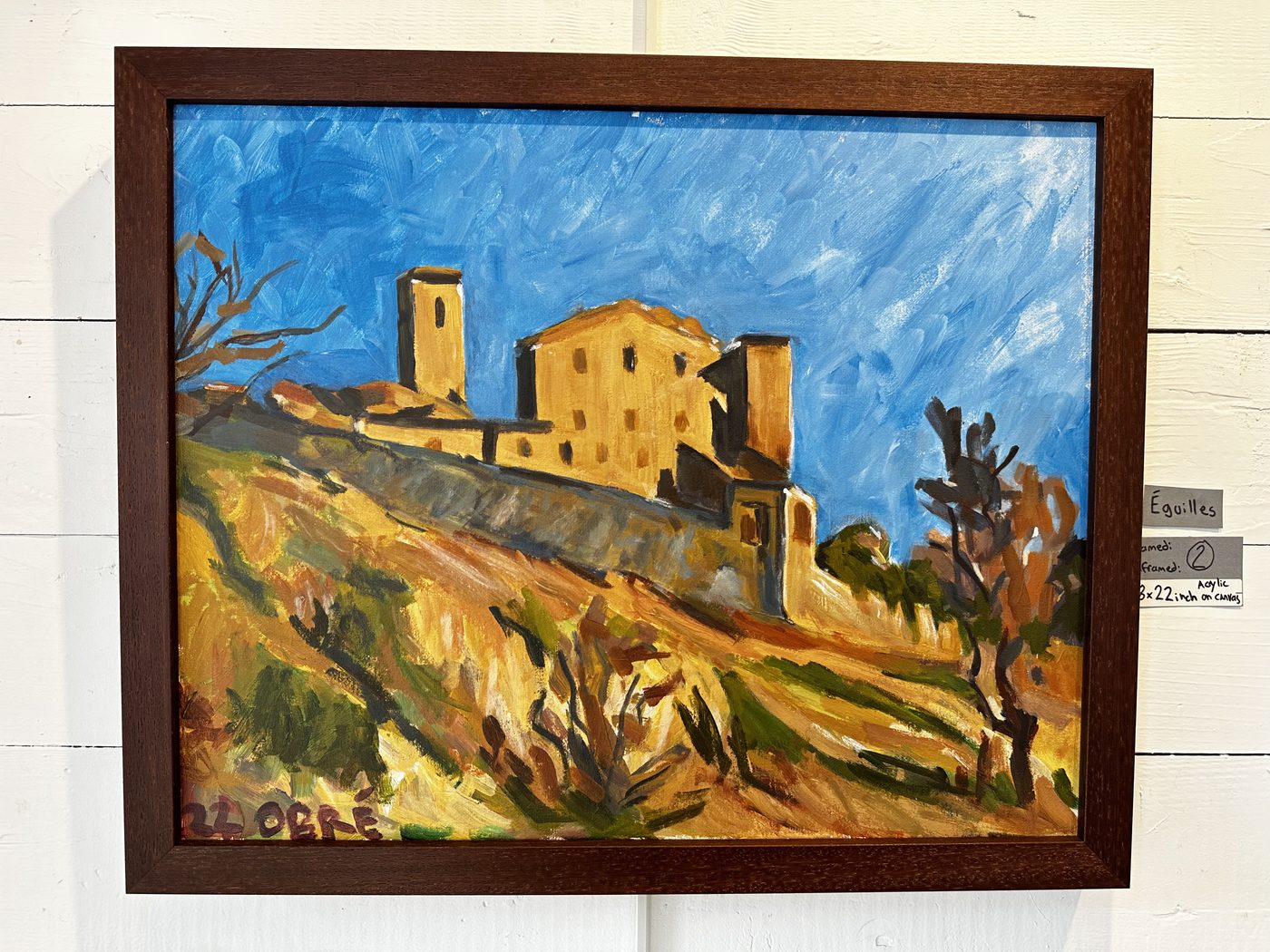Chateau Eguilles, an oil painting of a hilltop chateau